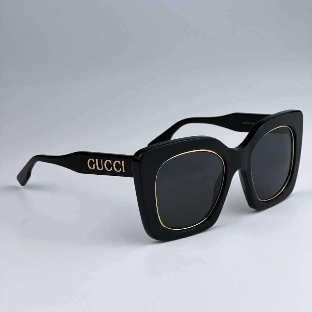 NEW Gucci GG1151S 001 Black/Gold Grey Cat Eye Oversized  Unisex Sunglasses - Picture 7 of 12